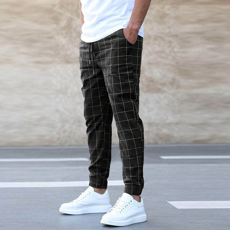 Kelvin men's checked straight leg joggers in Black, view 2