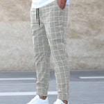 Myles men's windowpane check jogger pants in Khaki, front view