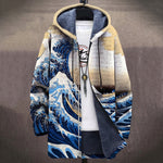 Dora great wave print hooded fleece lined jacket, front view