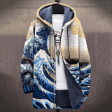Dora great wave print hooded fleece lined jacket, front view