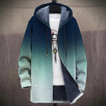 Dominique smooth navy to mint blue gradient hooded jacket, front view