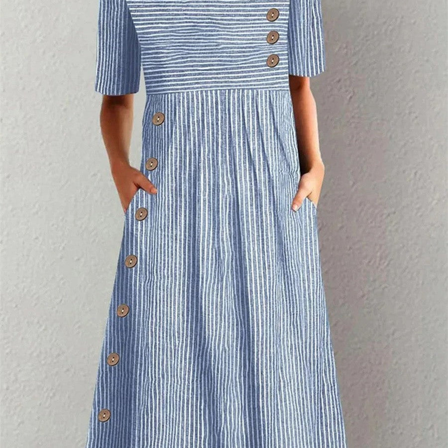 Josephine - Elegant Striped Summer Midi Dress