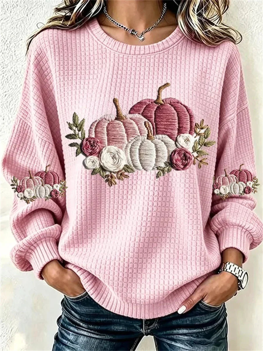 Ava floral pumpkin sweatshirt in pink, front view