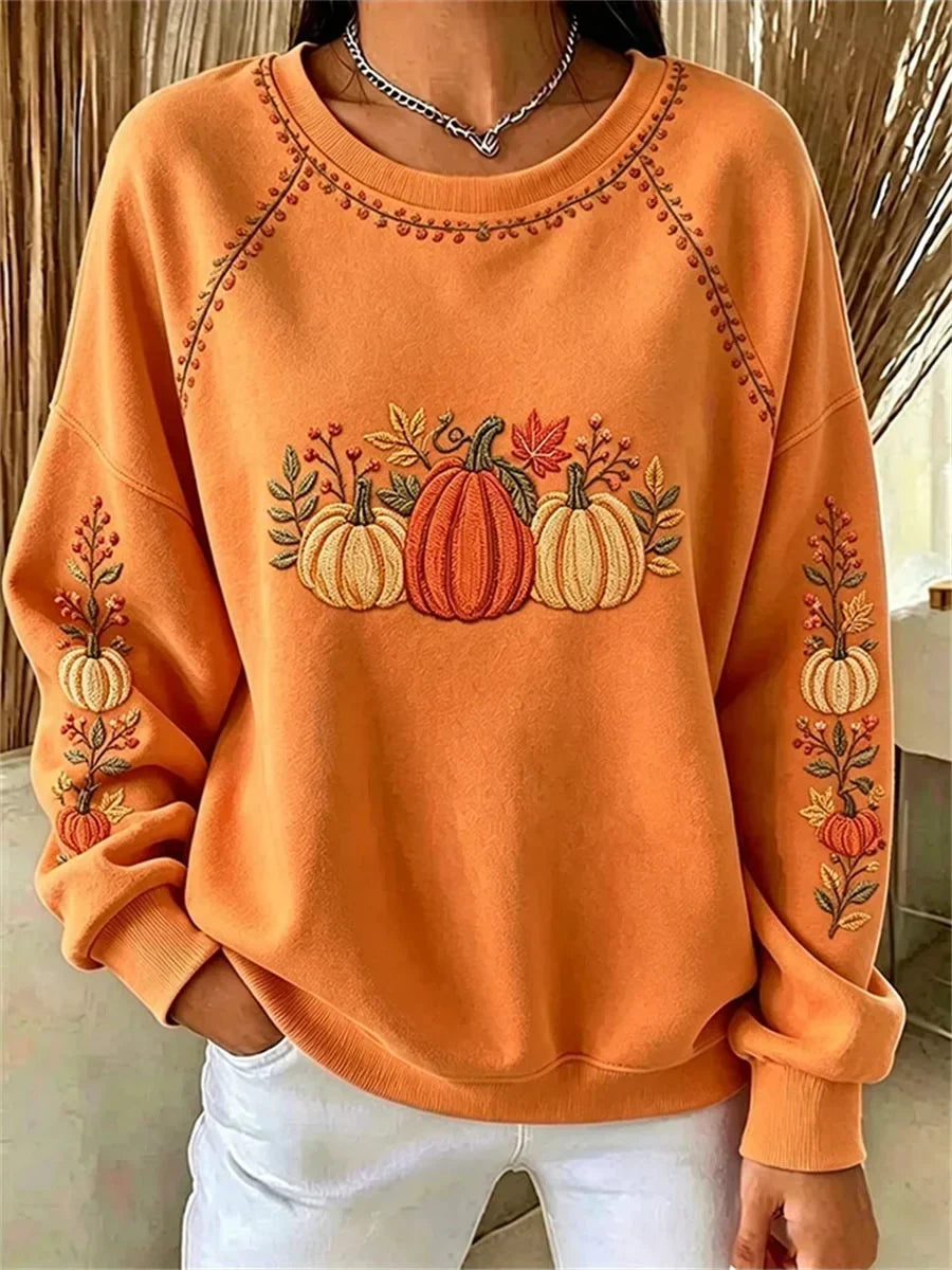 Isabella pumpkin maple leaf sweatshirt in orange, front view