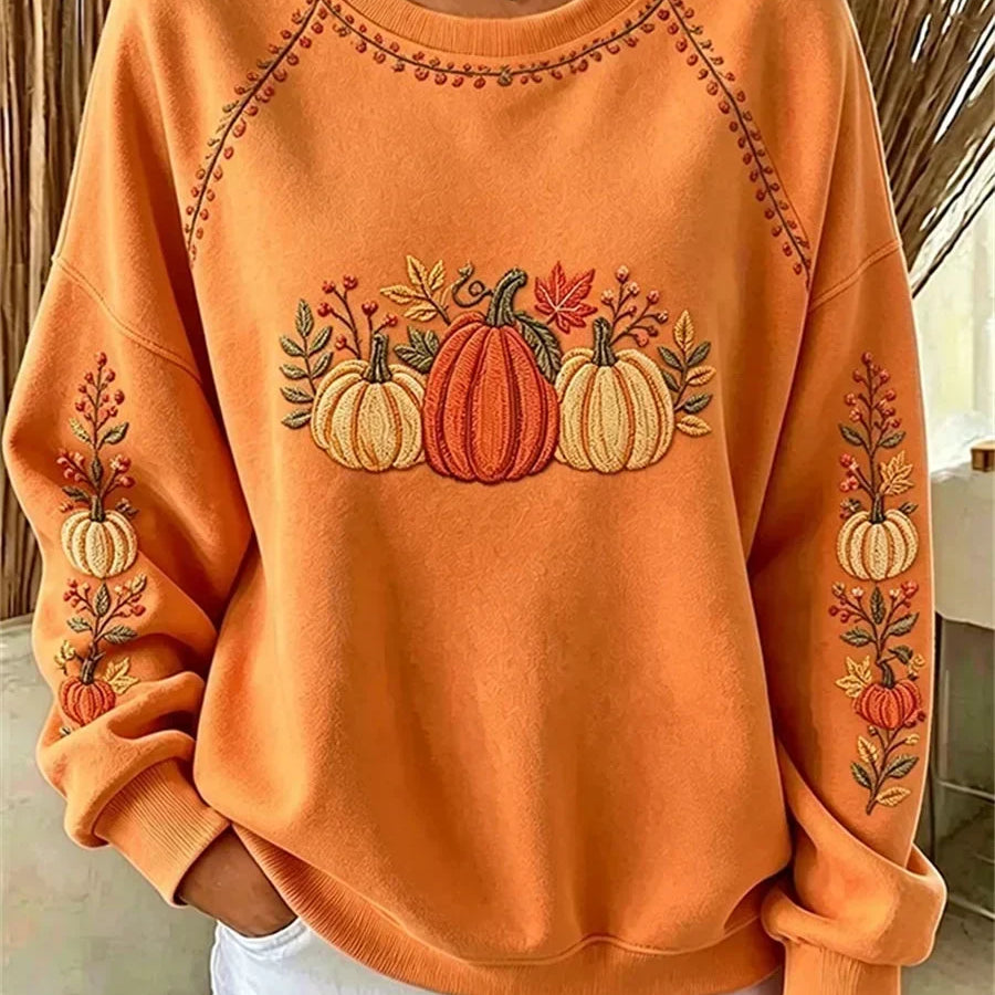 Isabella pumpkin maple leaf sweatshirt in orange, front view