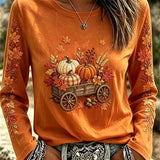 Evelyn maple leaf pumpkin t-shirt in orange, front view