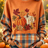 Amelia | Halloween Casual Plaid Round Neck Long Sleeve Sweatshirt