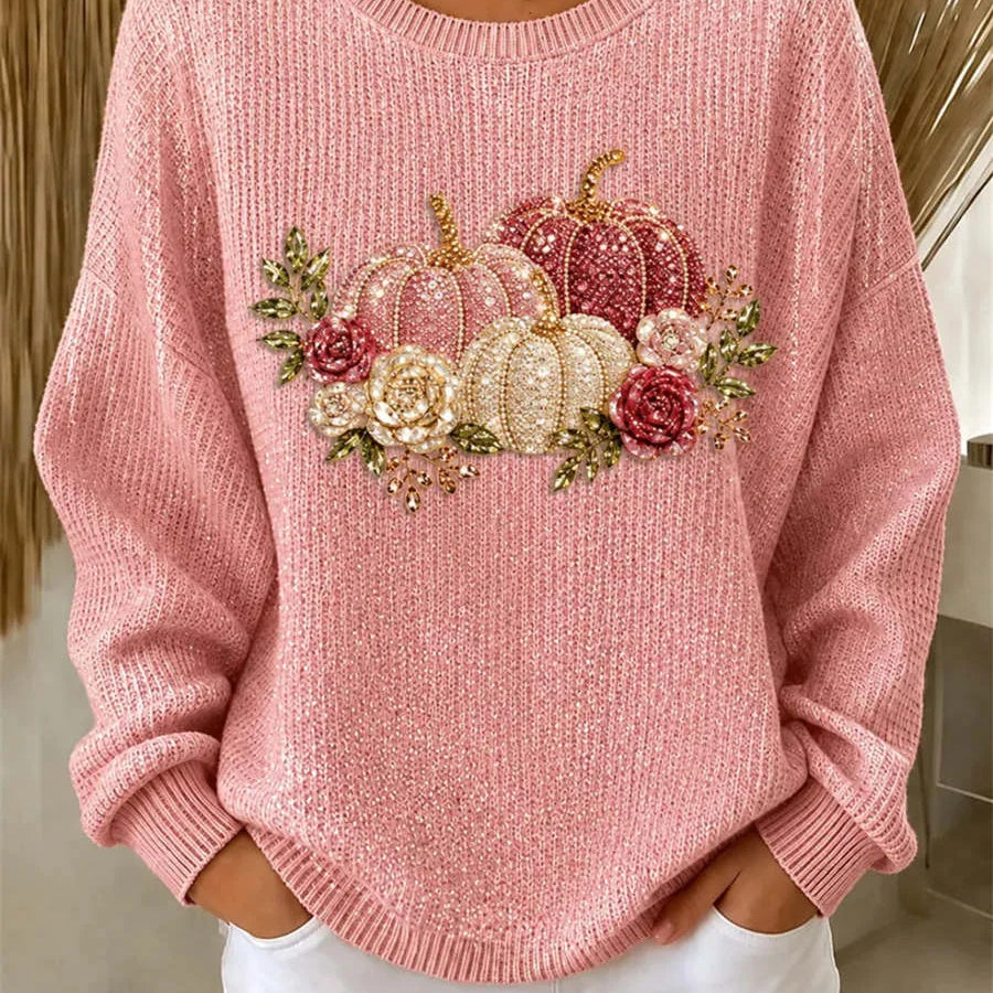 Leah Floral Pumpkin Sweatshirt in pink, front view