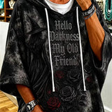 Hannah Darkness Rose Print Hoodie in black, front view