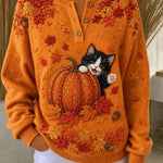 Athena cat pumpkin sweatshirt in orange, front view