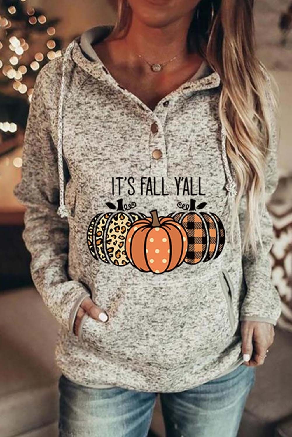 Clara pumpkin henley hoodie in beige, front view