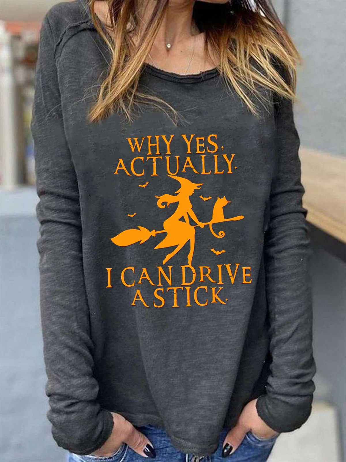 Beatrice Witch Letter Sweatshirt in gray, front view