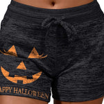 Catherine Pumpkin Drawstring Shorts in black, front view