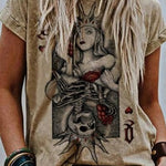 Gabrielle Queen Card Graphic Tee in khaki, front view