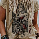 Gabrielle Queen Card Graphic Tee in khaki, front view