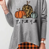 Flora | Halloween-Inspired Pumpkin Print Round Neck Long Sleeve Sweatshirt