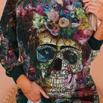 Estelle Floral Skull Sweatshirt in black and green, front view