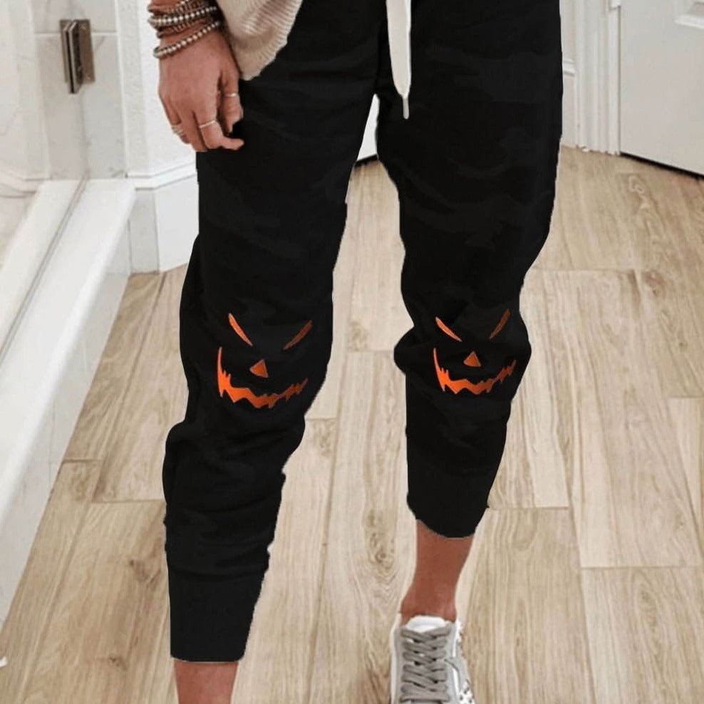 Eileen Pumpkin Drawstring Pants in black, front view