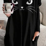 Brooke Black Cat Long Sleeve Tee, detail view