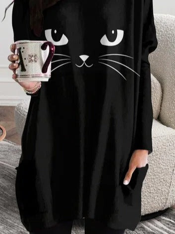 Brooke Black Cat Long Sleeve Tee, detail view