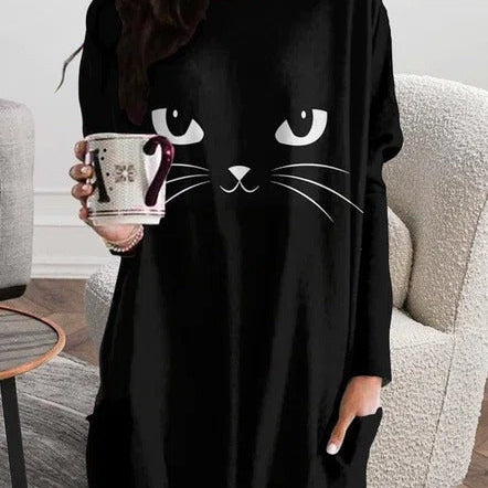 Brooke Black Cat Long Sleeve Tee in black, front view