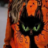 Karina | Halloween Vintage Cat Print Round Neck Long Sleeve Sweatshirt