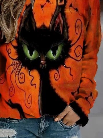 Kara Witch Cat Print Sweatshirt, detail view