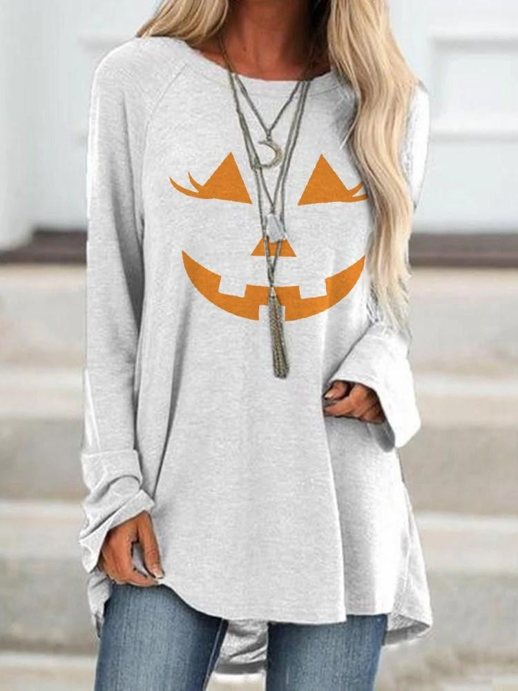 Dolores Pumpkin Face Sweatshirt, white variant, front view