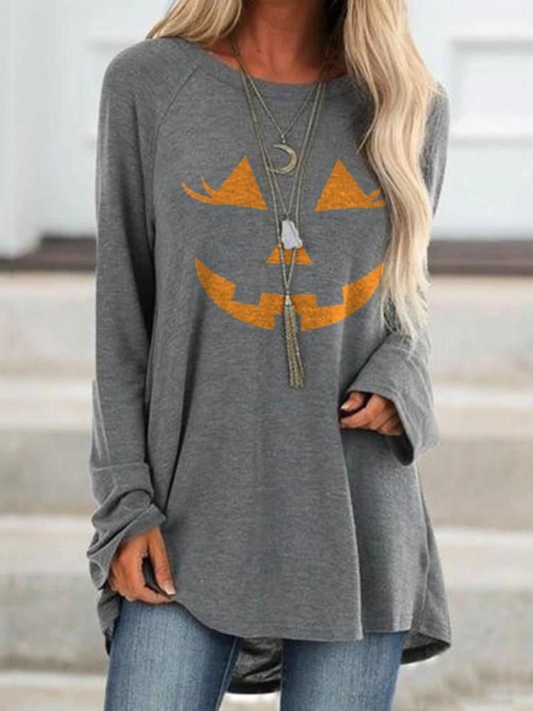 Dolores Pumpkin Face Sweatshirt in gray, front view