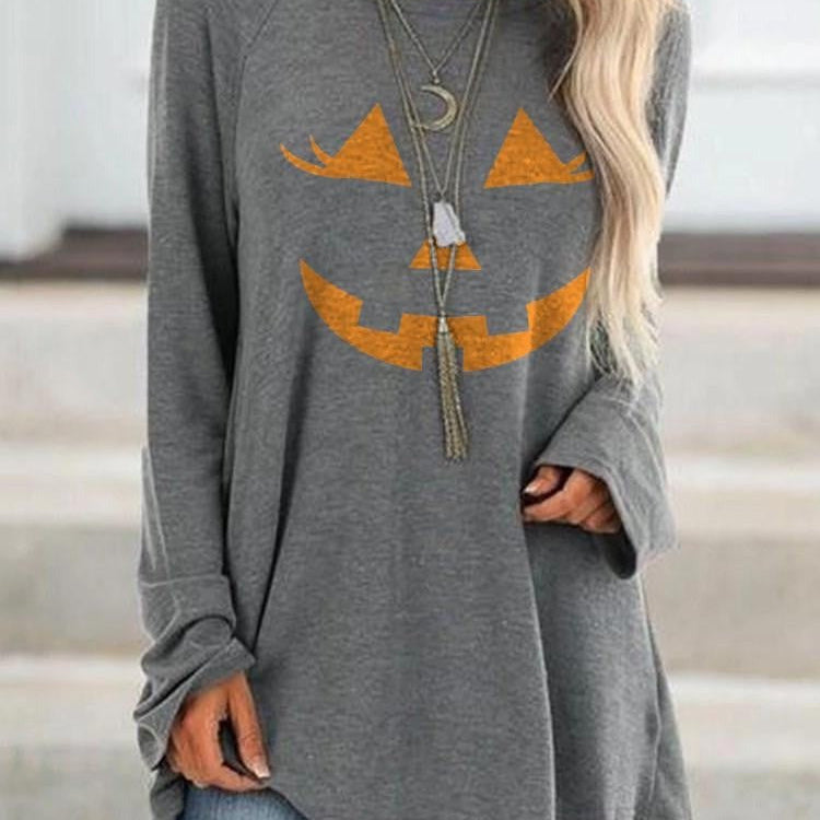 Dolores Pumpkin Face Sweatshirt in gray, front view