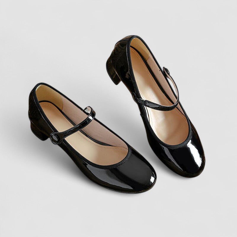 Mabel patent block heel Mary Jane shoes in Black, view 2