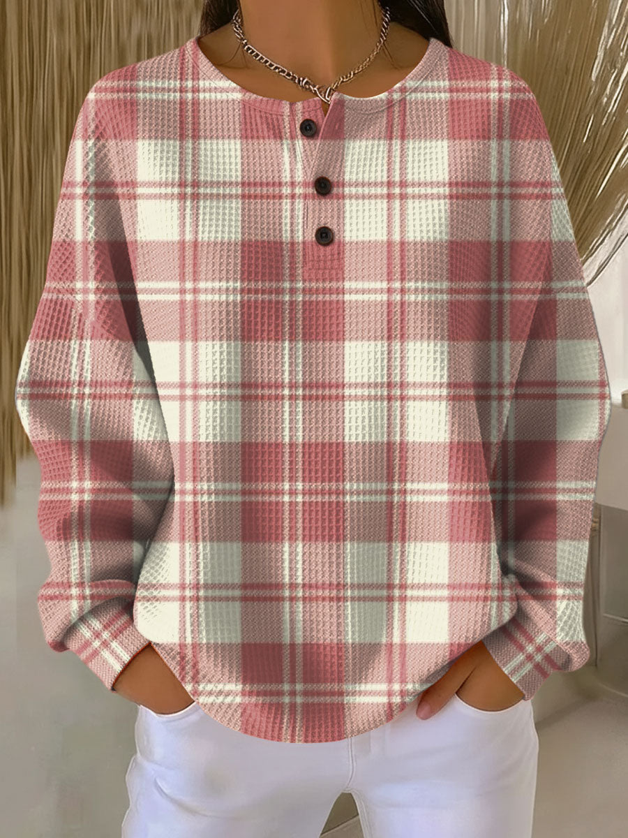 Emma blush plaid waffle knit sweater, view 2