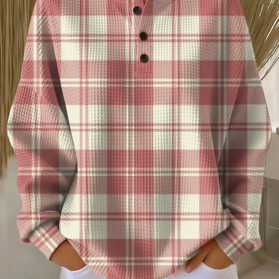 Emma blush plaid waffle knit sweater, view 2