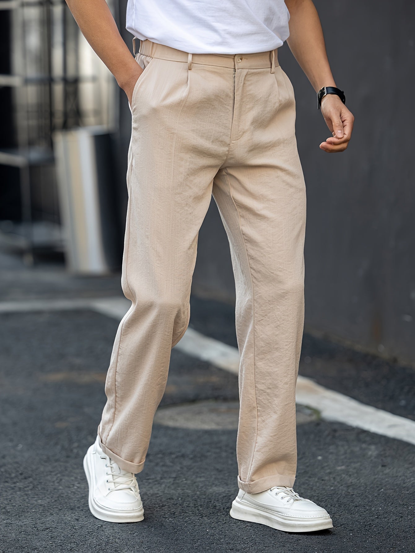 Francis men's beige fine wale corduroy pants, view 2