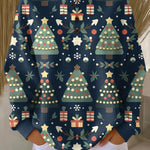 Faye navy Christmas tree waffle knit sweater, view 2