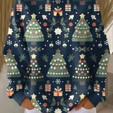 Faye navy Christmas tree waffle knit sweater, view 2