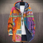 Felicity psychedelic hippie print hooded fleece lined jacket, front view
