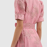 Margaret - Long Dress in Floral Jacquard with Belt