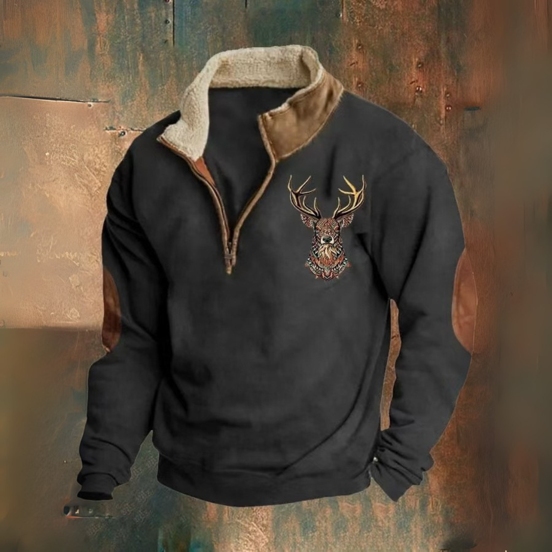 Chris | Brown Deer Motif Half-Zip Sweatshirt
