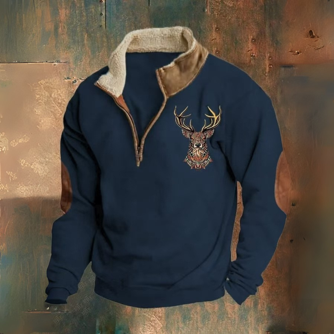 Chris | Brown Deer Motif Half-Zip Sweatshirt