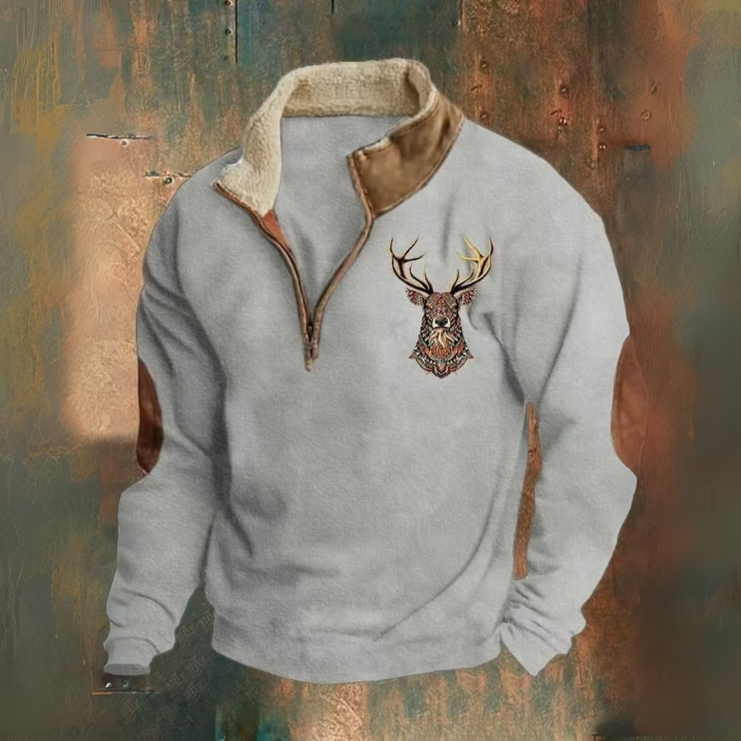 Chris | Brown Deer Motif Half-Zip Sweatshirt