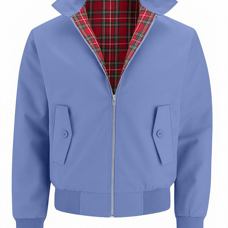 Roger men's tartan lined Harrington jacket in Light Blue, view 9