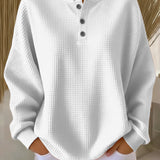 Helen solid henley waffle knit sweater in White, view 7