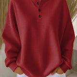 Helen solid henley waffle knit sweater in Burgundy, view 8