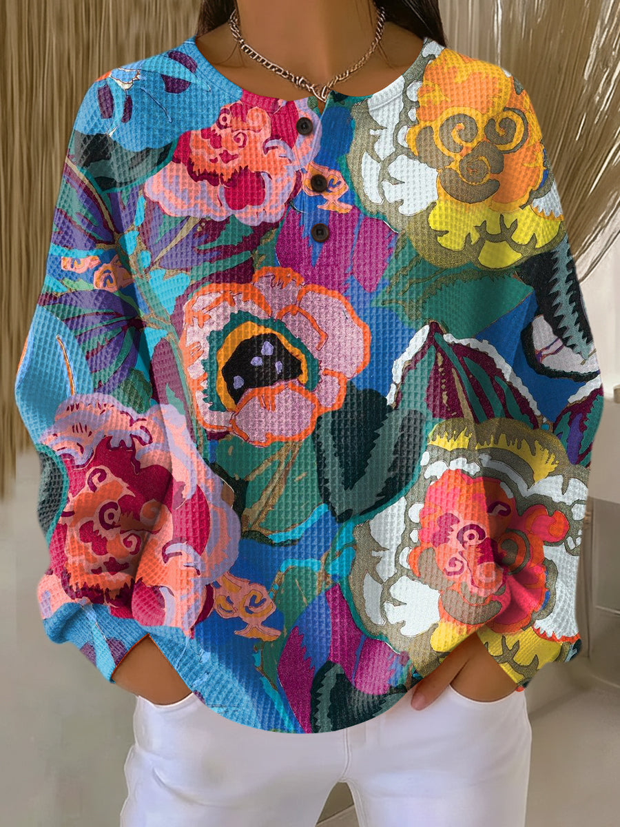 Irene large floral waffle knit sweater, view 2