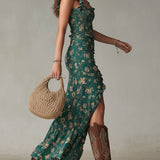 Brielle - Retro Boho Maxi Dress with Flowing Sleeves and Side Slit