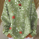 Ivy green Christmas tree waffle knit sweater, view 2