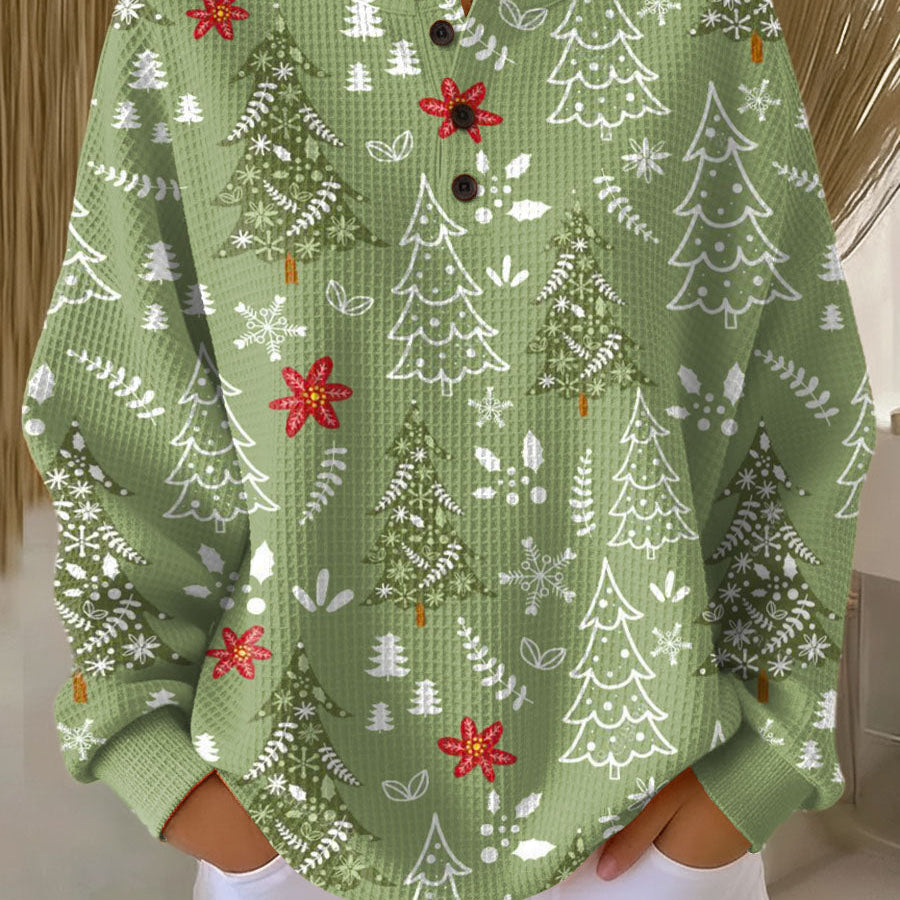 Ivy green Christmas tree waffle knit sweater, view 2