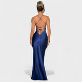 Kristen | Midnight Blue Satin Dress