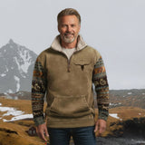 Dave | Brown Half-Zip Sweatshirt with Patterned Sleeves